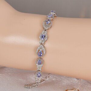 Pear Cut Natural Tanzanite Bracelet Real Solid 925 Sterling Silver